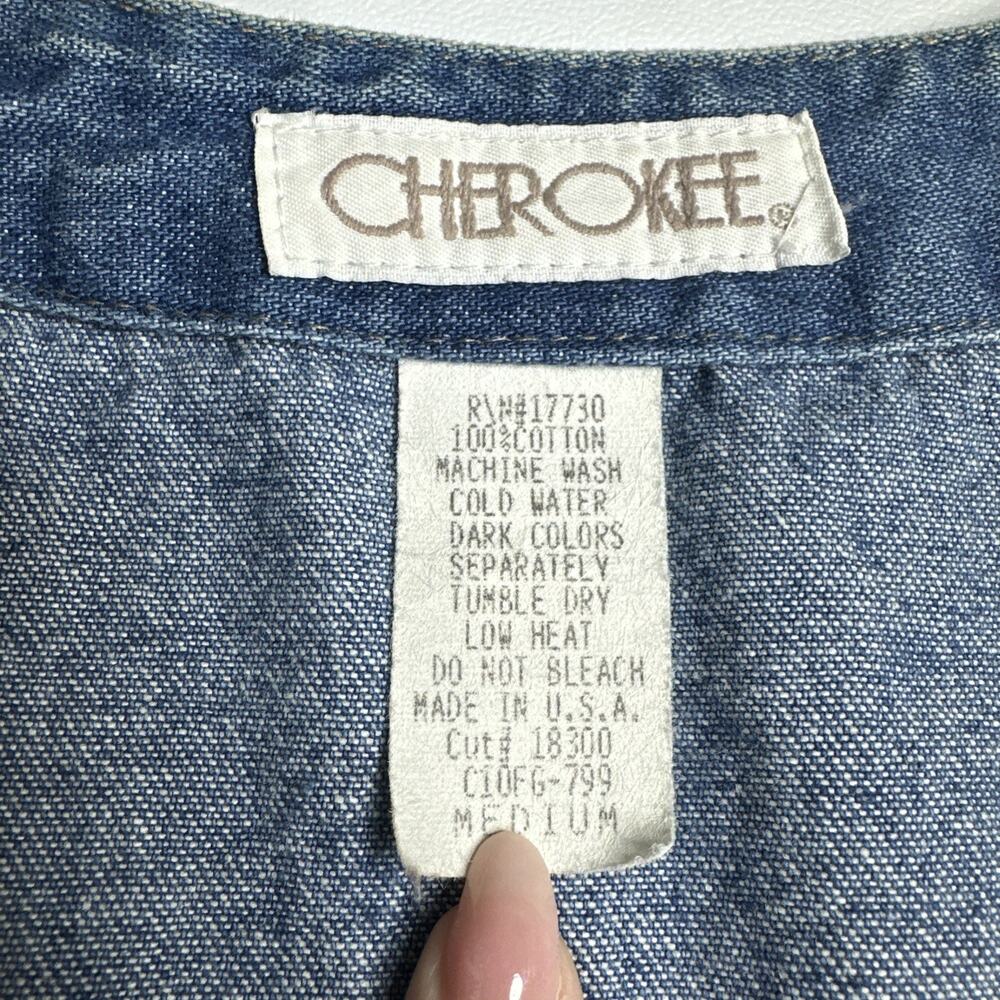 Vintage Cherokee Womans Denim VestAutumn Leaves Buttons USA Made Size Medium 90s - Picture 6 of 6
